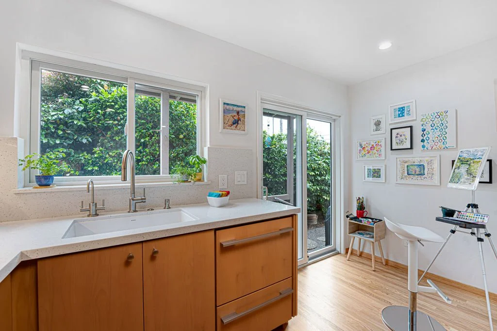 Vintage 1950's La Jolla Shores Beach Bungalow interior view in La Jolla, California by Madelene Ross Design Studio